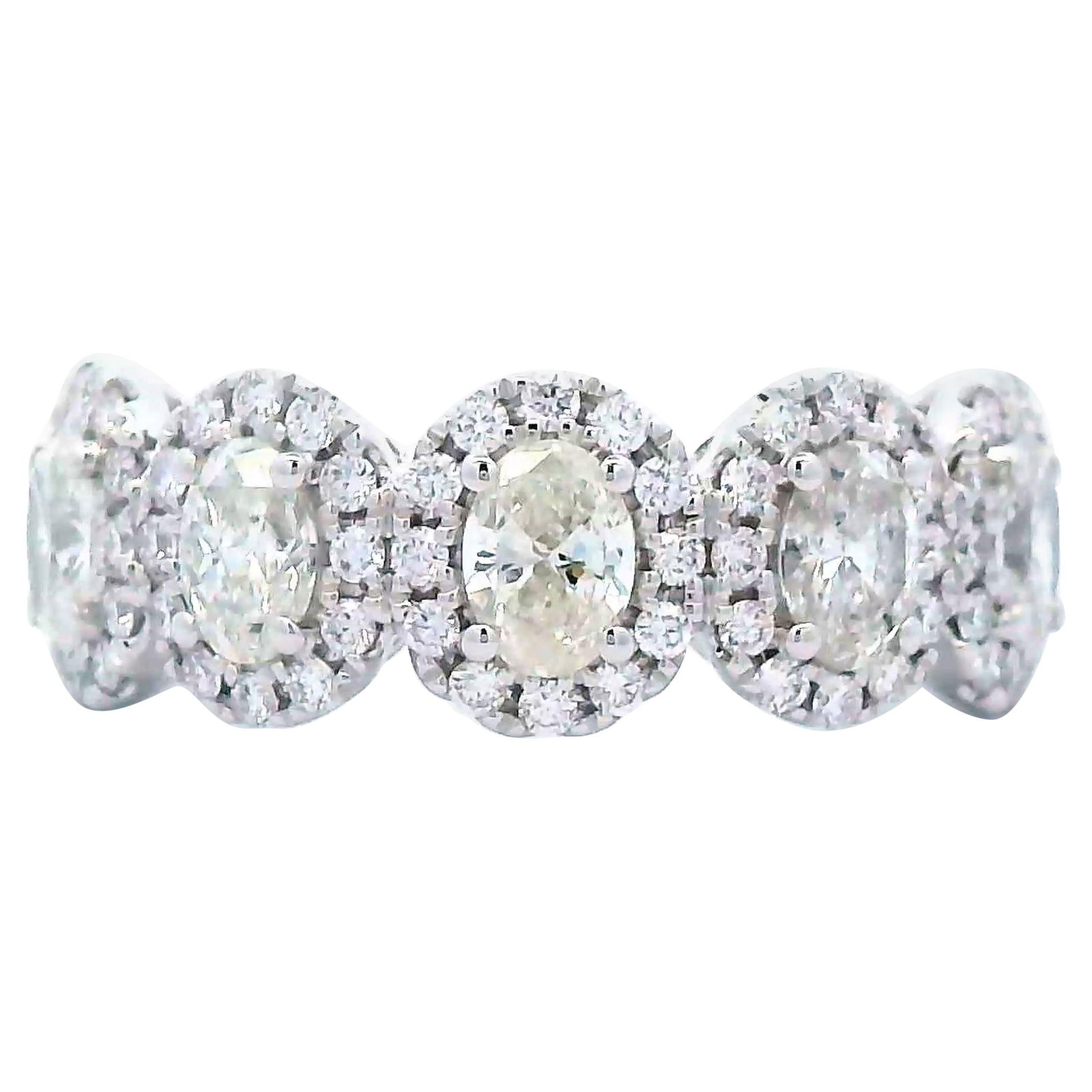 1.64ct Oval Diamond Half Eternity Band 18k White Gold: 1.64ct Oval Diamond Half Eternity Band 18k White Gold This exquisite half eternity band features a stunning arrangement of oval cut diamonds, totaling 1.64 carats, set in luxurious 18k white gold. The