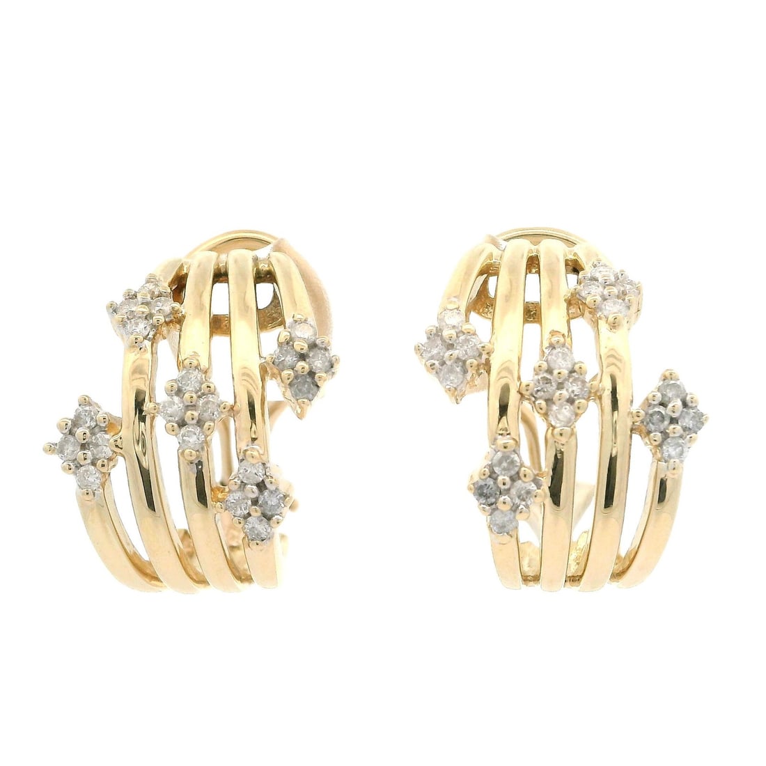14k Yellow Gold 0.40ctw Diamond Open Work Cuff Earrings: 14k Yellow Gold 0.40ctw Diamond Open Work Cuff Earrings These elegant cuff earrings are crafted from solid 14k yellow gold and feature a stunning open work design adorned with 40 natural genuine diamo