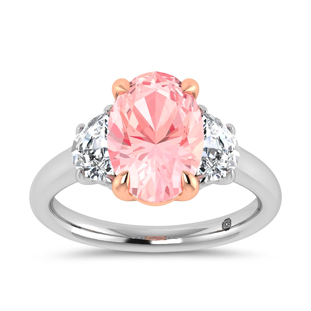 14K Two Tone Gold Lab Grown Diamond 3 1/2 Ct.Tw. Pink Oval Shape Engagement Ring (Center 3ct): 14K Two Tone Gold Lab Grown Diamond 3 1/2 Ct.Tw. Pink Oval Shape Engagement Ring (Center 3ct) Indulge in refined romance with this stunning 14K Two-Tone Gold Engagement Ring, designed to captivate wit