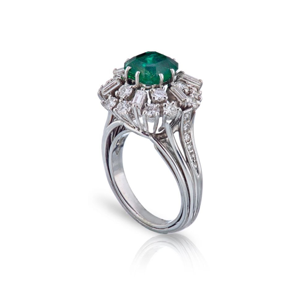 Platinum Estate Ring with 2.05 Carat Emerald and 24 Diamonds (1 of 1)