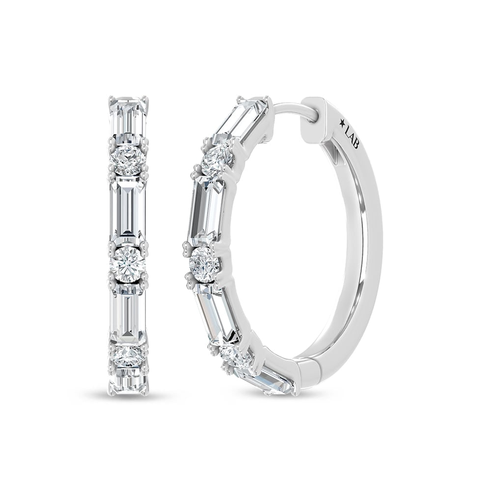 14K White Gold Lab Grown Diamond 1 Ct.Tw. Hoop Earrings: 14K White Gold Lab Grown Diamond 1 Ct.Tw. Hoop Earrings Add timeless sparkle to your collection with these elegant 14K white gold hoop earrings, featuring a total of 1 carat of brilliant lab-grown dia