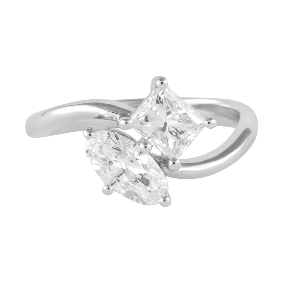 GIA Certified 1.25ct Oval Princess Diamond Toi Et Moi Ring 18k White Gold (1 of 5)