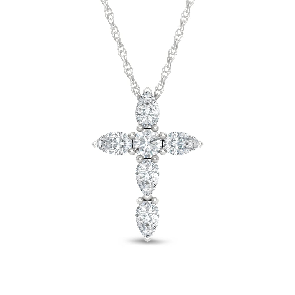 14K White Gold Lab Grown Diamond 1 Ct.Tw. Cross Pendant: 14K White Gold Lab Grown Diamond 1 Ct.Tw. Cross Pendant A sophisticated cross pendant crafted in 14K white gold and adorned with lab-grown diamonds totaling 1 carat total weight. 14k White Gold Stone