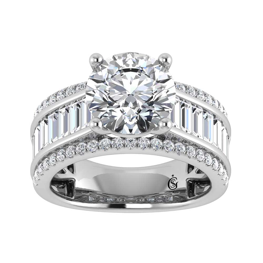 14K White Gold Lab Grown Diamond 4 1/3 Ct.Tw. Round and Baguette Shank Engagement Ring (IGI: 14K White Gold Lab Grown Diamond 4 1/3 Ct.Tw. Round and Baguette Shank Engagement Ring (IGI Certified Center 3ct) 14K White Gold Lab Grown Diamond 4 1/3 Ct.Tw. Round and Baguette Shank Engagement Ring