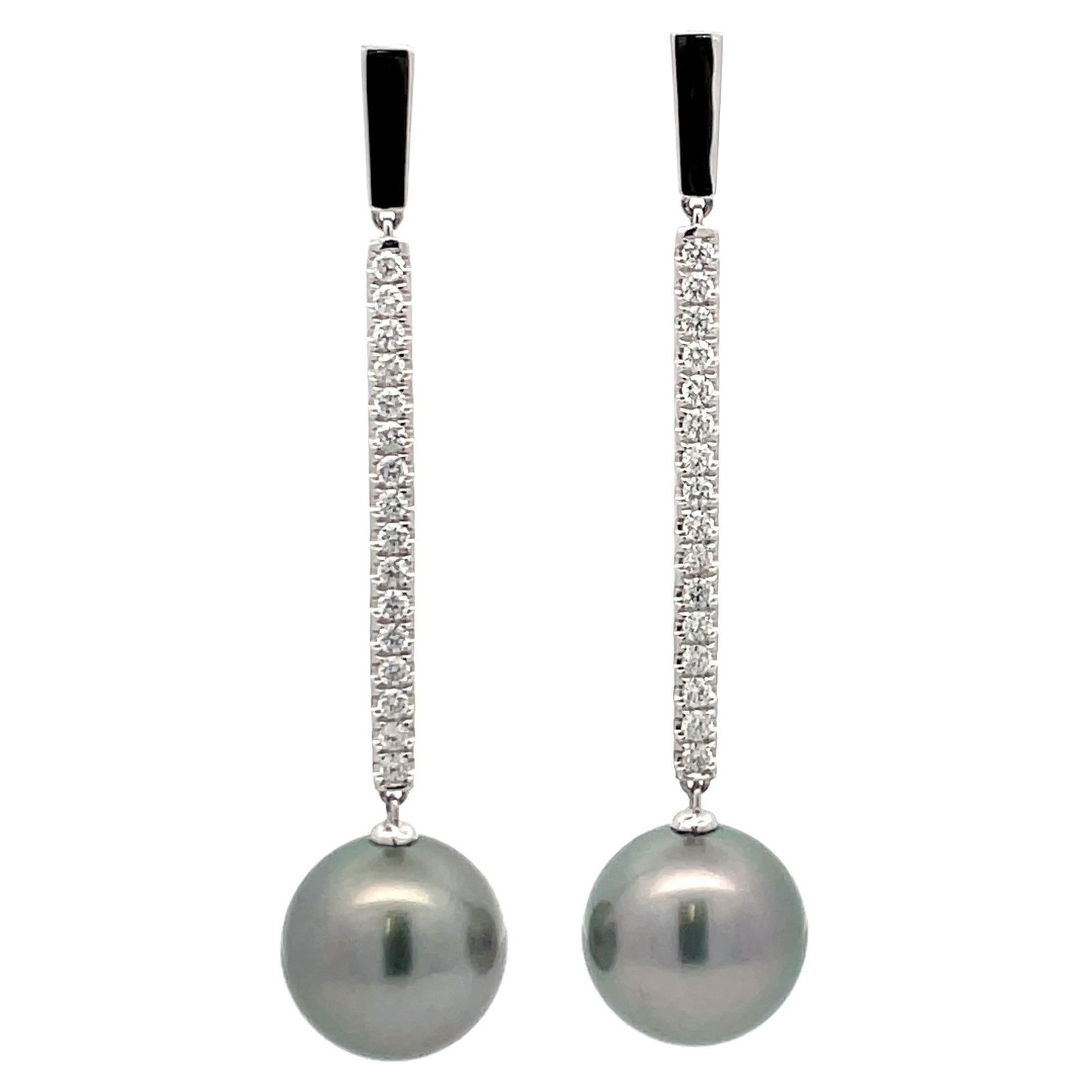 Harbor Diamonds 18K White Gold Tahitian Pearl Diamond Drop Earrings 0.63 Carat (1 of 12)