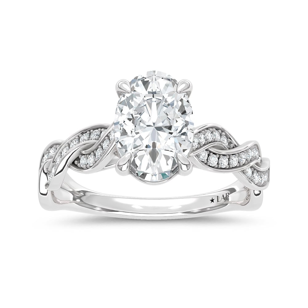 14K White Gold Lab Grown Diamond 2 1/5 Ct.Tw. Oval Shape Twisted Shank Engagement Ring (Center 2: 14K White Gold Lab Grown Diamond 2 1/5 Ct.Tw. Oval Shape Twisted Shank Engagement Ring (Center 2 ctw) This elegant diamond engagement ring crafted in 14k White gold, features a Oval Shape center stone