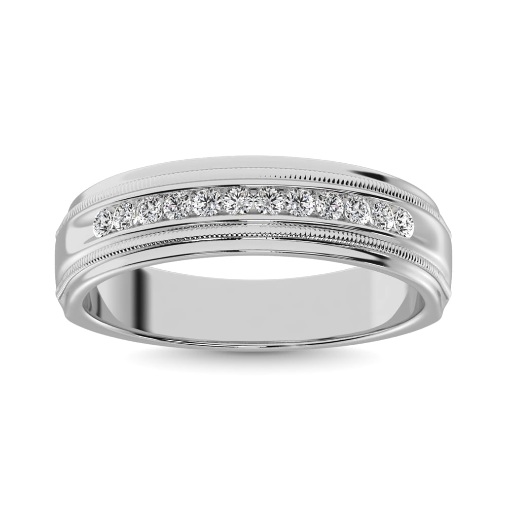 10K White Gold 1/2 Ct.Tw. Diamond Mens Machine Band: 10K White Gold 1/2 Ct.Tw. Diamond Mens Machine Band A Simple And Sophisticated Band Crafted In 10K White Gold And Set With Diamonds. This Wedding Ring Band Is A Thoughtful Symbol Of Your Marriage Comm