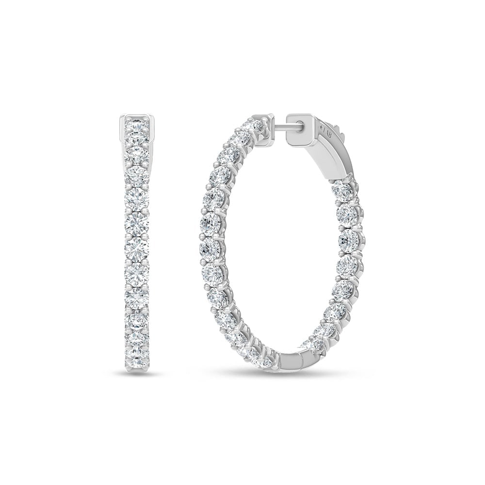14K White Gold Lab Grown Round Diamond 2 Ct.Tw. In and Out Hoop Earrings: 14K White Gold Lab Grown Round Diamond 2 Ct.Tw. In and Out Hoop Earrings 14K white gold hoops with 2 Ct.Tw. lab-grown round diamonds, in and out style. 14k White Gold Stone Color: D-f Stone Clarity: V