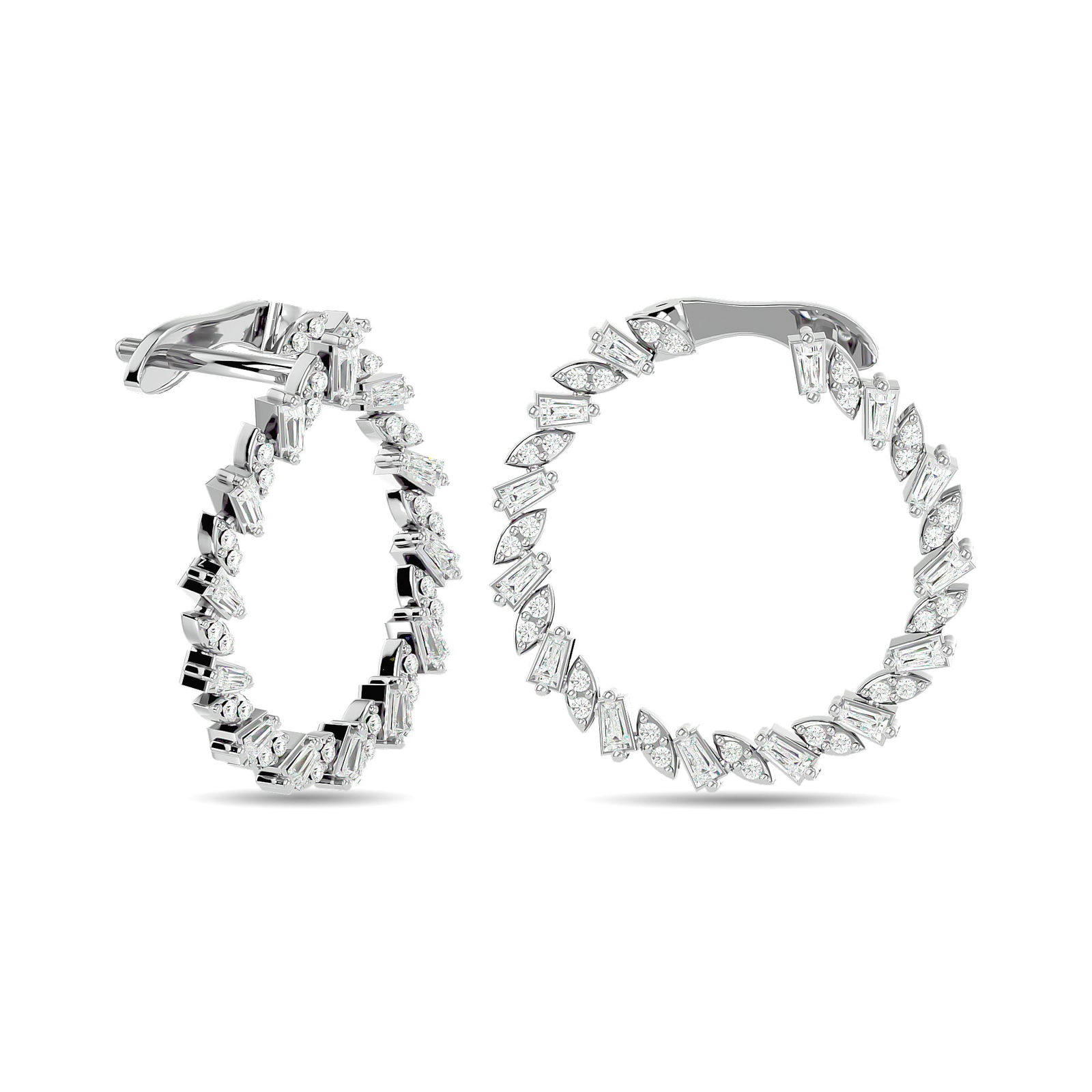 Diamond 3/4 Ct.Tw. Straight Baguette Hoop Earrings in 14K White Gold: Diamond 3/4 Ct.Tw. Straight Baguette Hoop Earrings in 14K White Gold 14k White Gold Stone Color: G-h Stone Clarity: Si2 This item may take 2-5 weeks for shipping. PLEASE NOTE: Framed, Large, or heavy