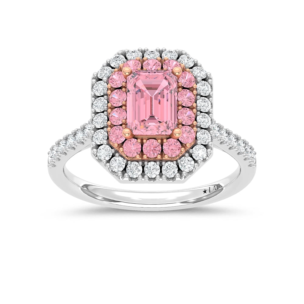 14K Two Tone Lab Grown Diamond 1 7/8 Ct.Tw. Pink Emerald Engagement Ring (Center 1ct) (1 of 4)