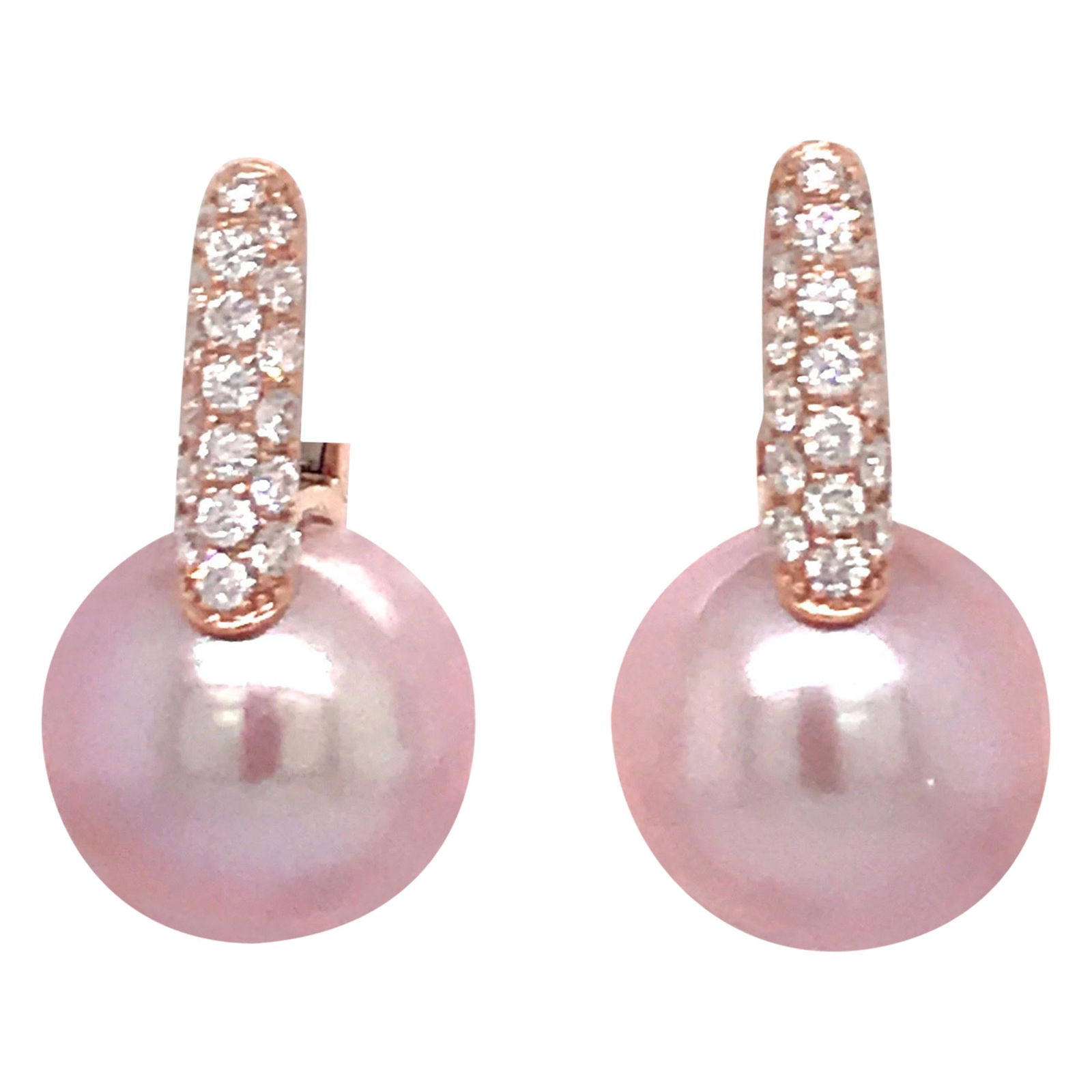 Harbor Diamonds 18K Rose Gold Pink Pearl Diamond Drop Earrings (1 of 9)