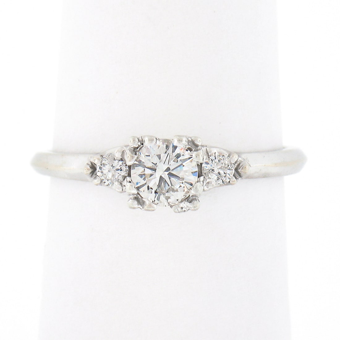 Vintage Orange Blossom 14k White Gold 0.43ctw Diamond Engagement Ring: Vintage Orange Blossom 14k White Gold 0.43ctw Diamond Engagement Ring Introducing a stunning Vintage Orange Blossom engagement ring, expertly crafted from solid 14k white gold in the 1940s. This exqui