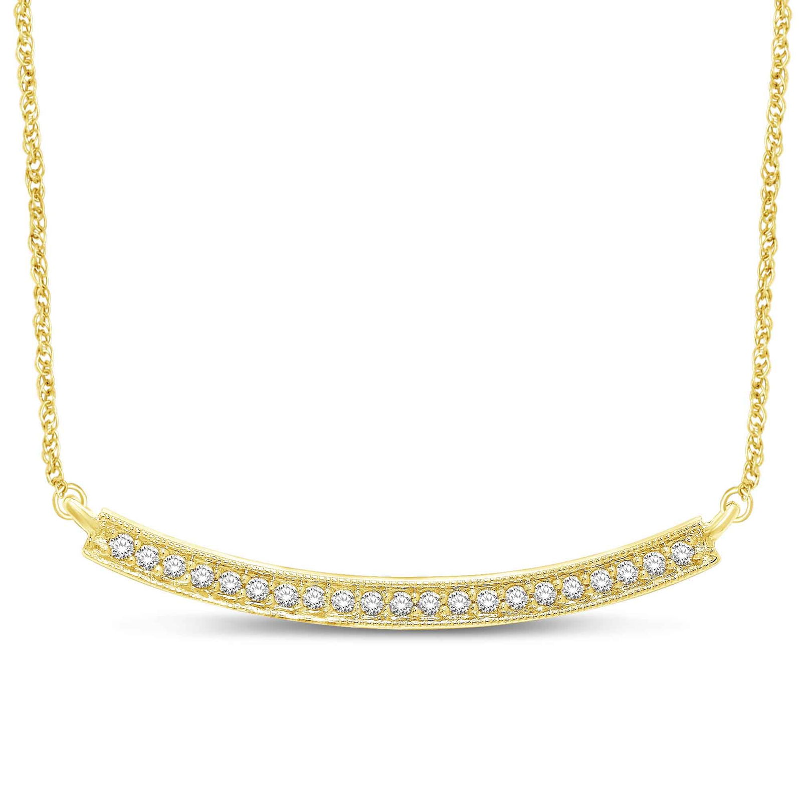 14K Yellow Gold 1/6 Ct.Tw. Diamond Stackable Necklace: 14K Yellow Gold 1/6 Ct.Tw. Diamond Stackable Necklace This Beautiful Necklace Is Available In 14K Yellow Gold. There Are 21 Round Diamonds With A Total Carat Weight Of 1/6 Ct Set In A Shared Prong Set