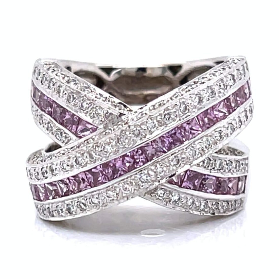18K White Gold Diamond Pink Sapphire Ring 1.25 Ct Diamonds 1.50 Ct Sapphires (1 of 4)