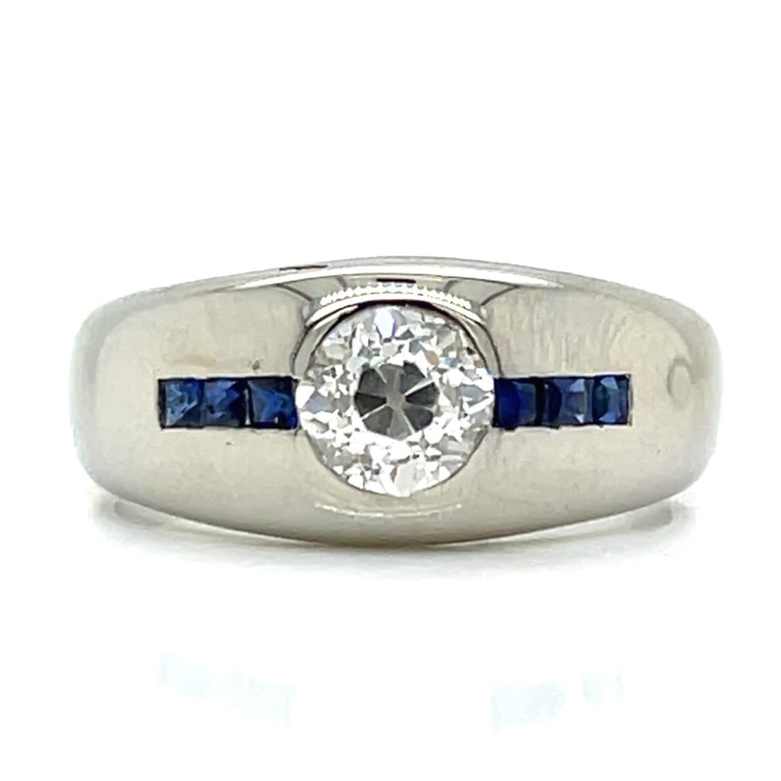 Art Deco 18K White Gold Diamond Sapphire Ring G-H VVS 0.65 Ct (1 of 5)
