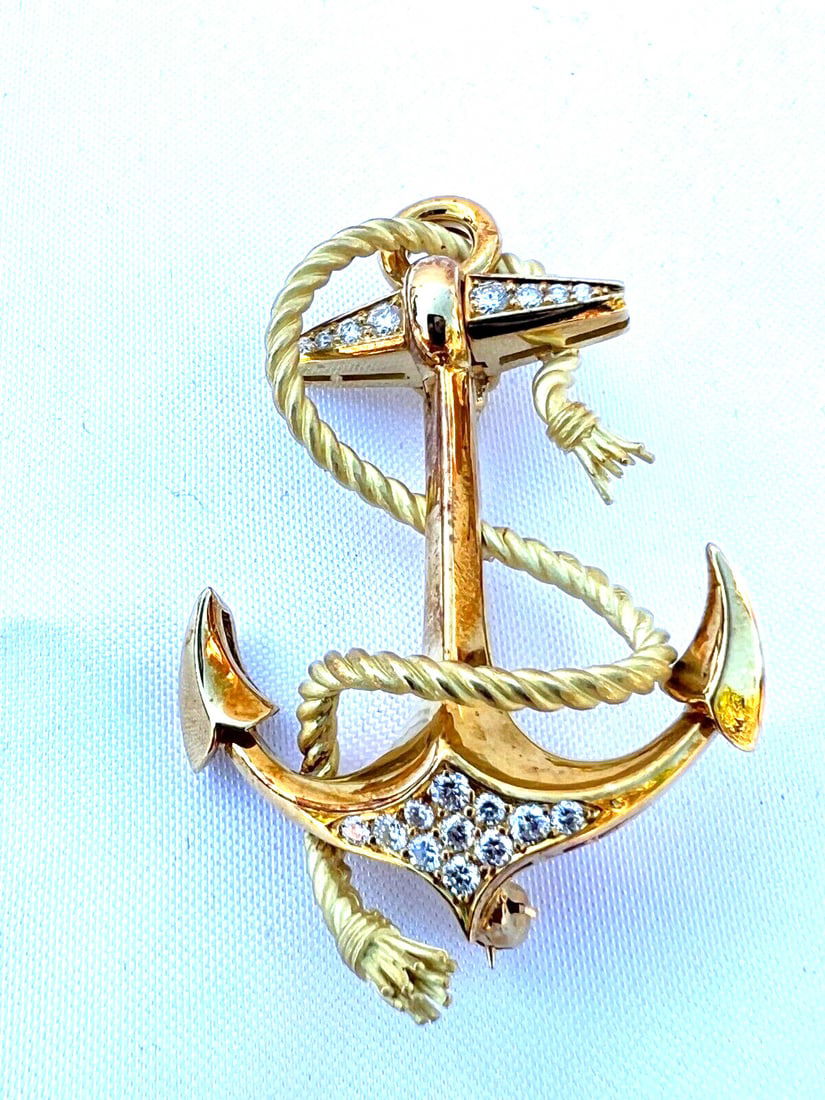 French 18K Yellow Gold Diamond Brooch Necklace Signed 0.50 ct (1 of 10)