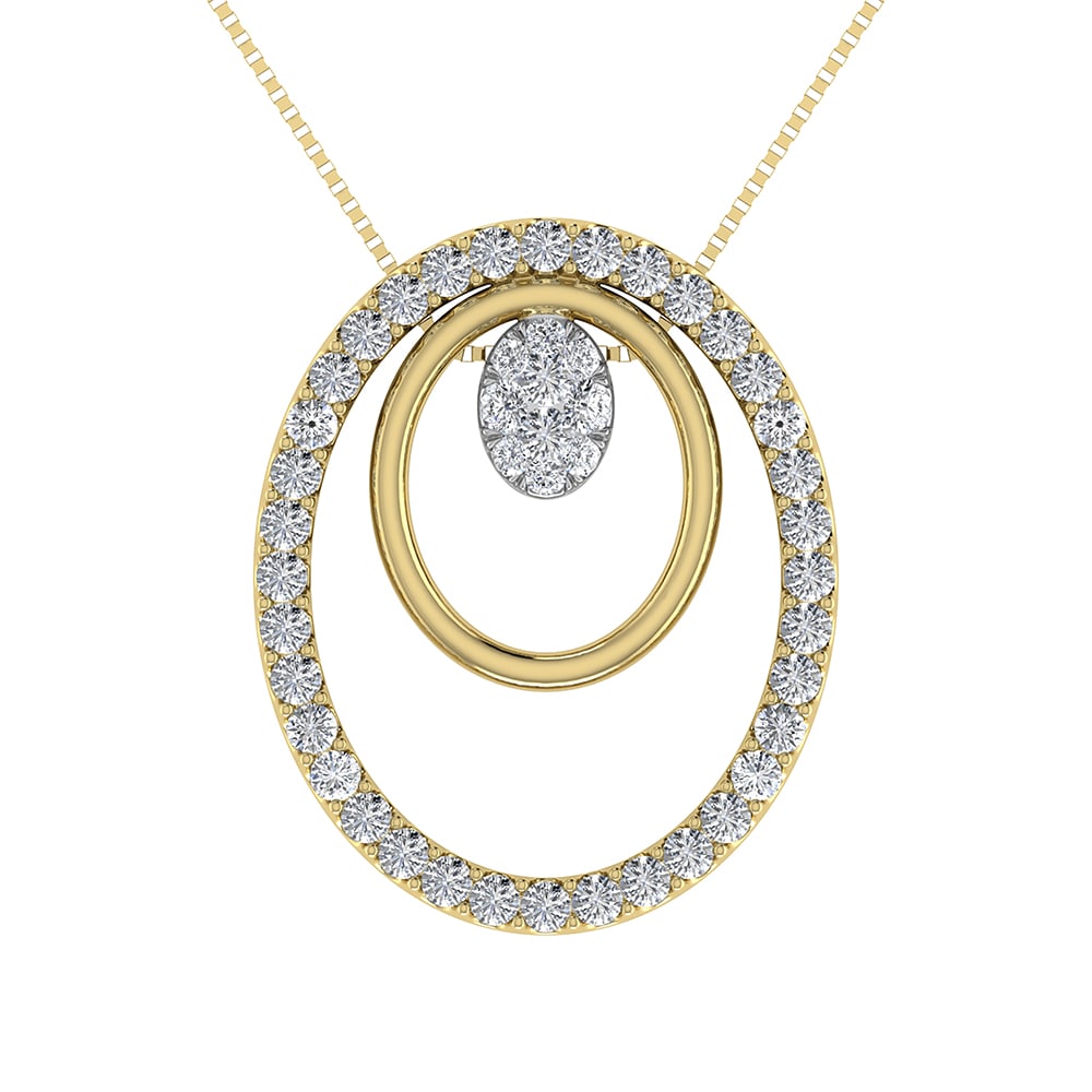 14K Yellow Gold 1/2 Ct.Tw. Round Diamond Double Oval Shape Pendant: 14K Yellow Gold 1/2 Ct.Tw. Round Diamond Double Oval Shape Pendant 14k Yellow Gold Stone Color: G-h Stone Clarity: I1 This item may take 2-5 weeks for shipping. PLEASE NOTE: Framed, Large, or heavy it