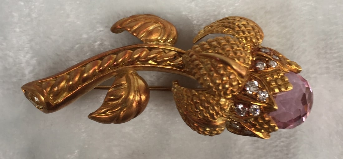 Judith Ripka 18K Gold Diamond Pink Sapphire Brooch Necklace (1 of 8)