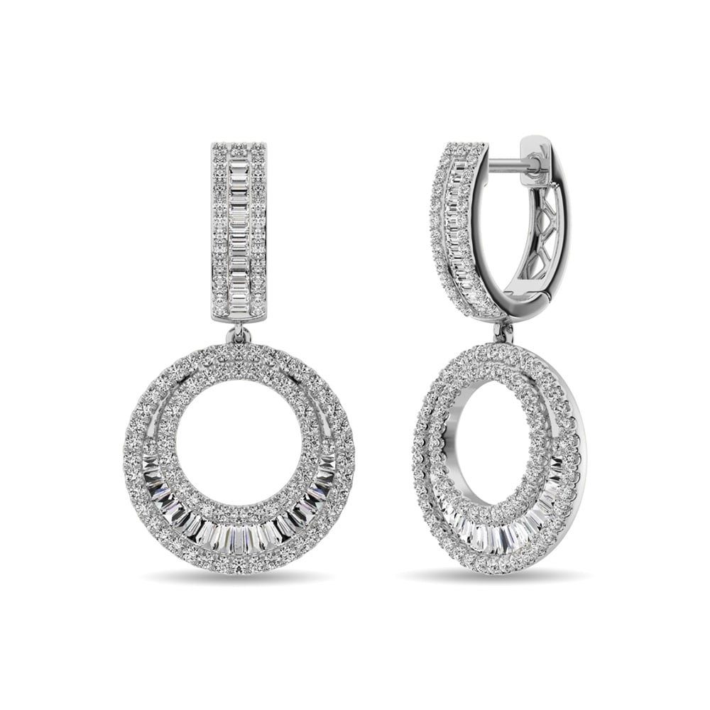Diamond 1 Ct.Tw. Round and Baguette Hoop Earrings in 14K White Gold (1 of 3)
