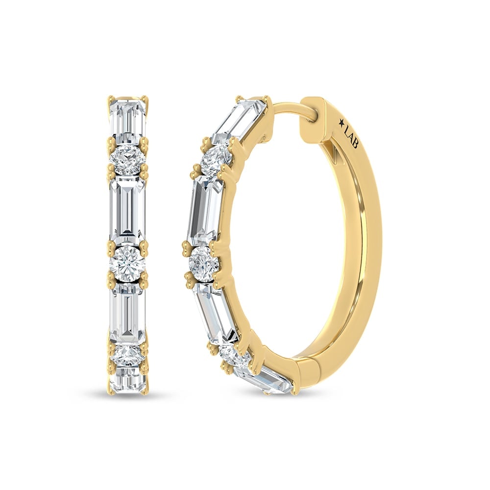 14K Yellow Gold Lab Grown Diamond 1 Ct.Tw. Hoop Earrings: 14K Yellow Gold Lab Grown Diamond 1 Ct.Tw. Hoop Earrings Add timeless sparkle to your collection with these elegant 14K Yellow gold hoop earrings, featuring a total of 1 carat of brilliant lab-grown d