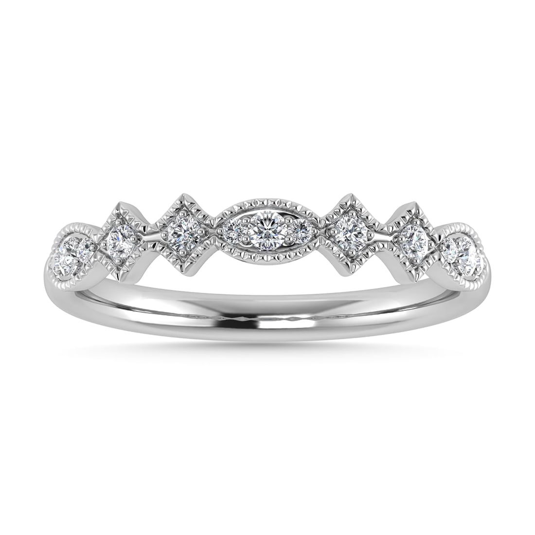 Diamond 1/5 Ct.Tw. Stack Band in 14K White Gold: Diamond 1/5 Ct.Tw. Stack Band in 14K White Gold 14k White Gold Stone Color: G-h Stone Clarity: I1 This item may take 2-5 weeks for shipping. PLEASE NOTE: Framed, Large, or heavy items do not have ship