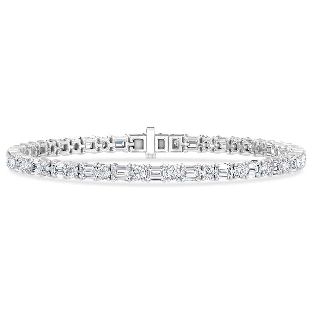 14K White Gold Lab Grown Diamond 5 1/2 Ct.Tw. Round and Emerald Tennis Bracelet: 14K White Gold Lab Grown Diamond 5 1/2 Ct.Tw. Round and Emerald Tennis Bracelet Experience timeless elegance with a modern edge in this stunning lab-grown diamond tennis bracelet, crafted in radiant 1