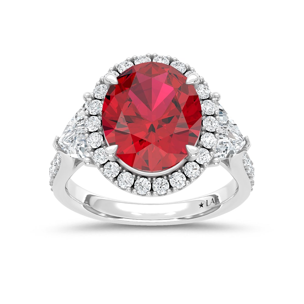 14K White Gold Lab Grown Diamond 8 1/2 Ct.Tw. Oval Shape Recrystalized Ruby Engagement Ring (Center (1 of 4)