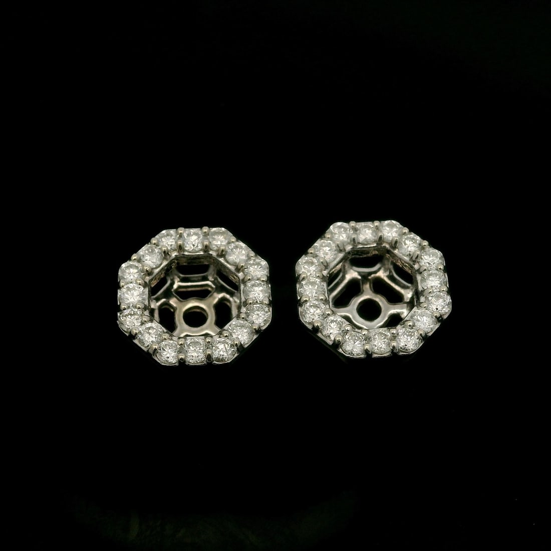 14k White Gold 0.50ctw Diamond Octagon Earring Jackets Enhancers: 14k White Gold 0.50ctw Diamond Octagon Earring Jackets Enhancers Enhance your elegance with these exquisite 14k White Gold Octagon Stud Earring Jackets. Crafted from solid 14k white gold, these earrin