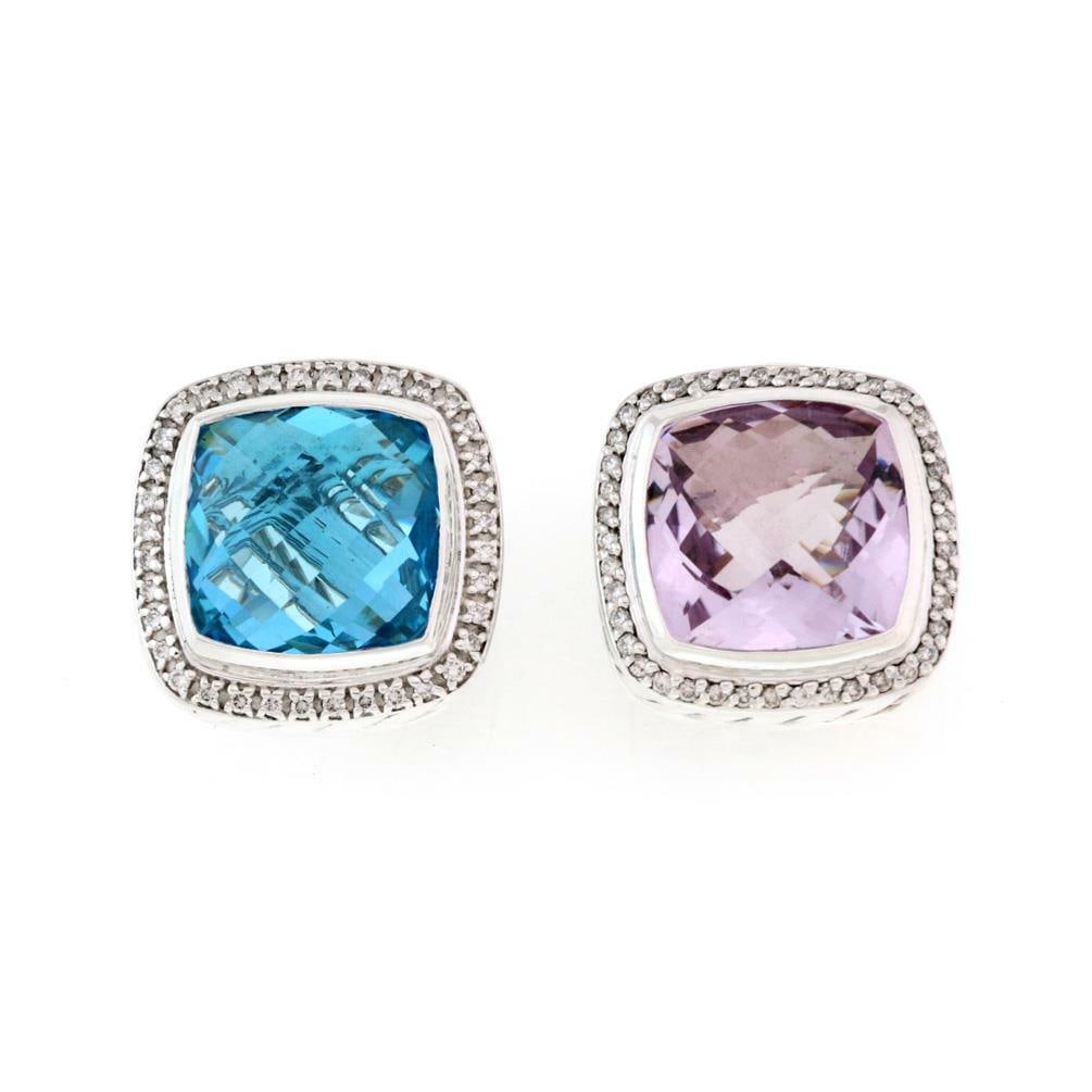 David Yurman Albion Clip-On Earrings Amethyst Blue Topaz Diamonds Sterling Silver (1 of 4)