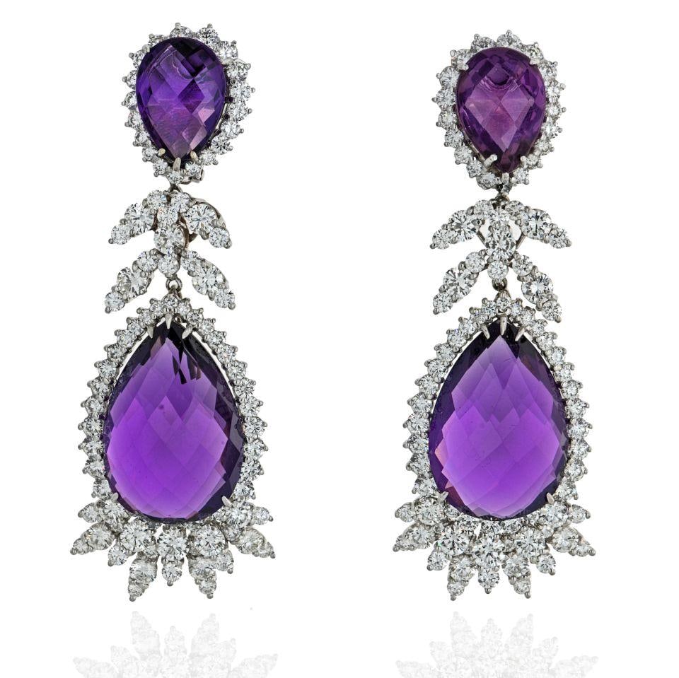 Dramatic 18K White Gold Amethyst Diamond Drop Earrings (1 of 4)