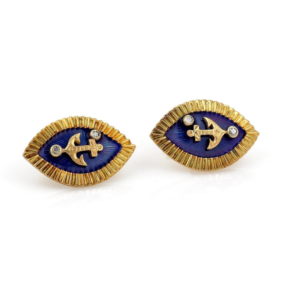 Vintage 18k Yellow Gold Diamond Enamel Anchor Cufflinks (1 of 4)