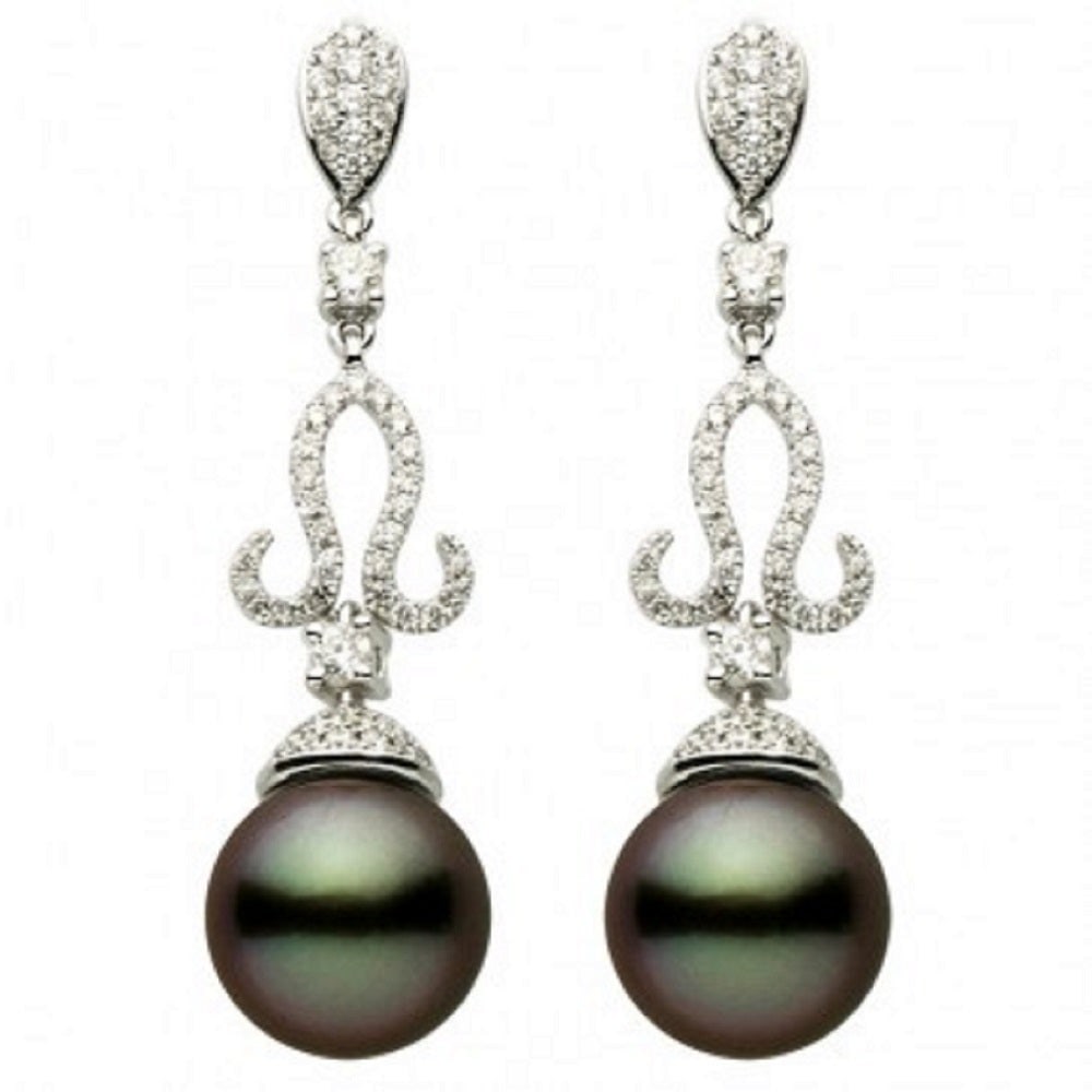 Elegant 18k Gold Tahitian Pearl Diamond Dangle Earrings 1.04 ct: Elegant 18k Gold Tahitian Pearl Diamond Dangle Earrings 1.04 ct Elevate your elegance with these stunning Tahitian Cultured Pearl Diamond Dangle Earrings. Crafted from luxurious 18k gold, these earrin