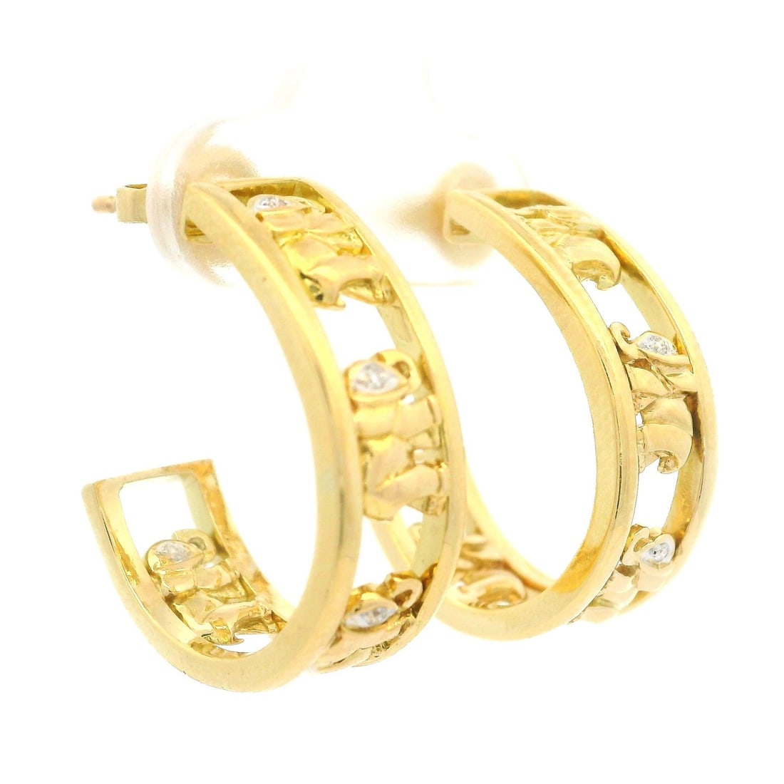 18k Yellow Gold Elephant Cuff Earrings with Diamond Accents (1 of 10)