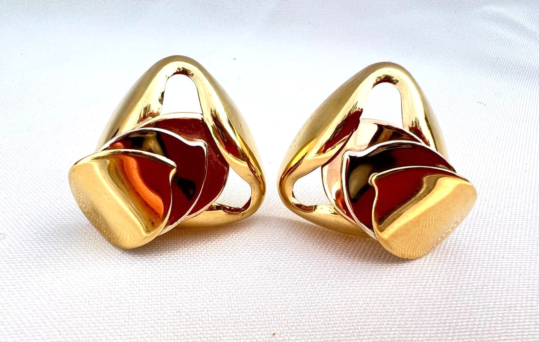 Modern Italian 18K Yellow Rose White Gold Earrings (1 of 11)