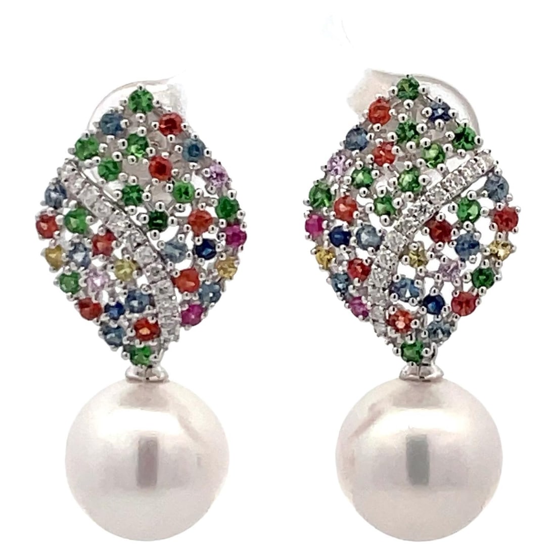 Harbor Diamonds 18K White Gold Multi-Color Sapphire Diamond Drop Earrings (1 of 7)