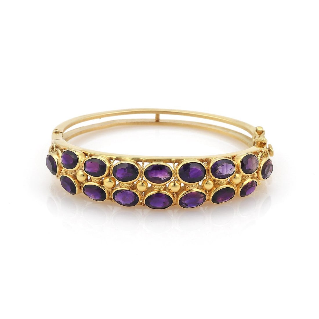 Vintage 13k Yellow Gold Amethyst Double Row Bangle Bracelet (1 of 4)