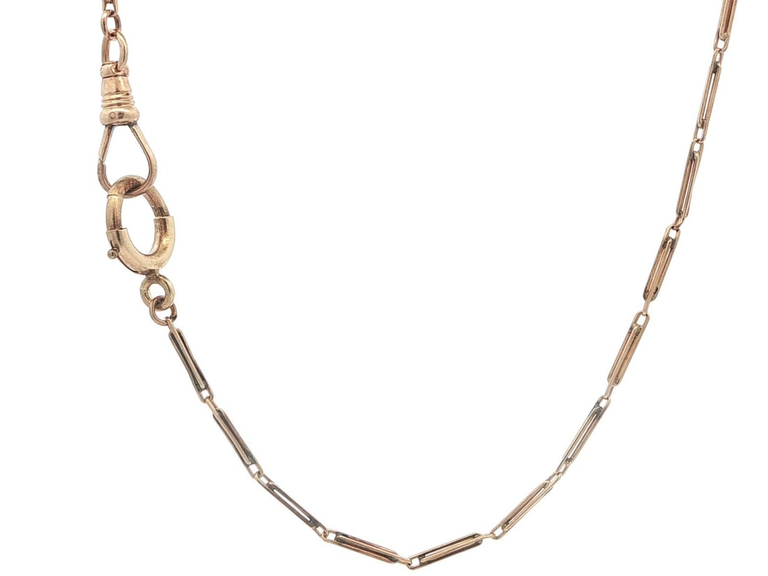 Solid 14k Yellow Gold 13.5 Inch Bar Link Watch Chain with Dog Clip and Spring Ring (1 of 5)