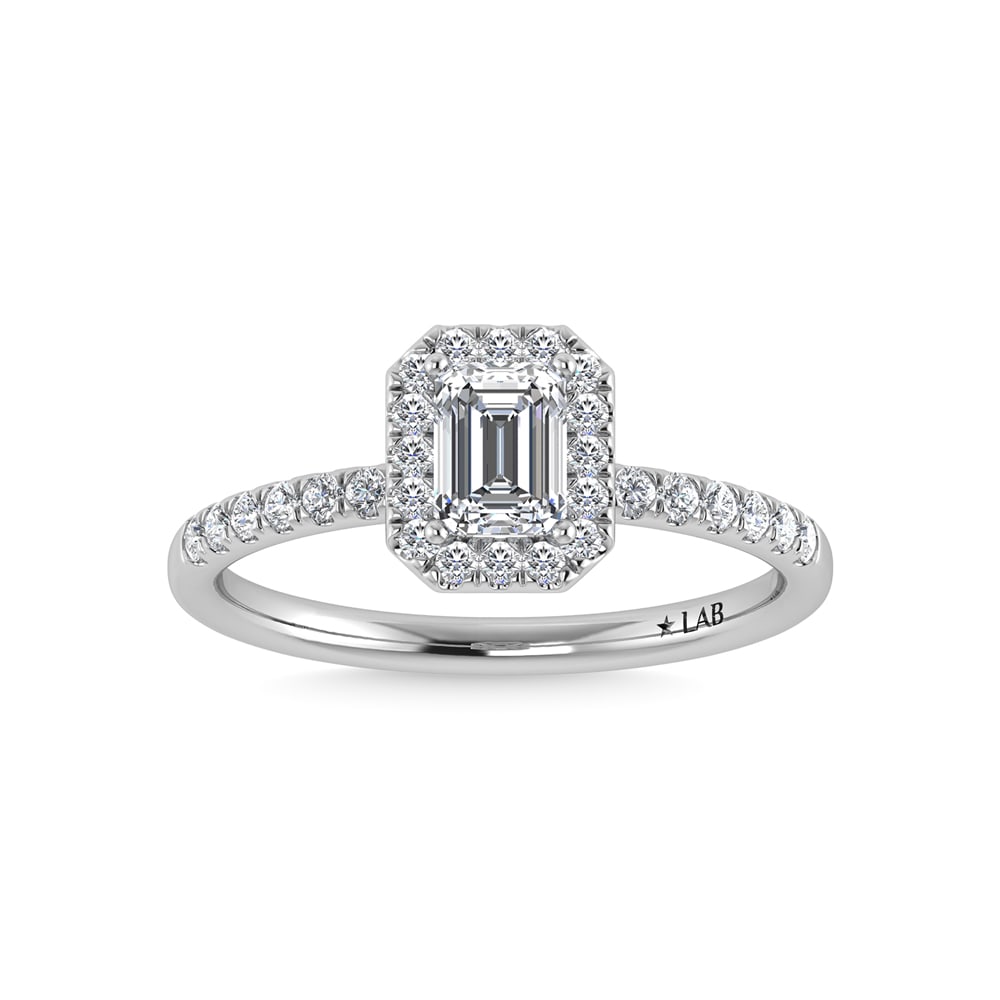 14K White Gold Lab Grown Diamond 2 1/4 Ct.Tw. Emerald Shape Halo Engagement Ring (IGI Certified: 14K White Gold Lab Grown Diamond 2 1/4 Ct.Tw. Emerald Shape Halo Engagement Ring (IGI Certified Center 2ct) Celebrate your forever moment with the timeless brilliance of our Halo Diamond Engagement Ri