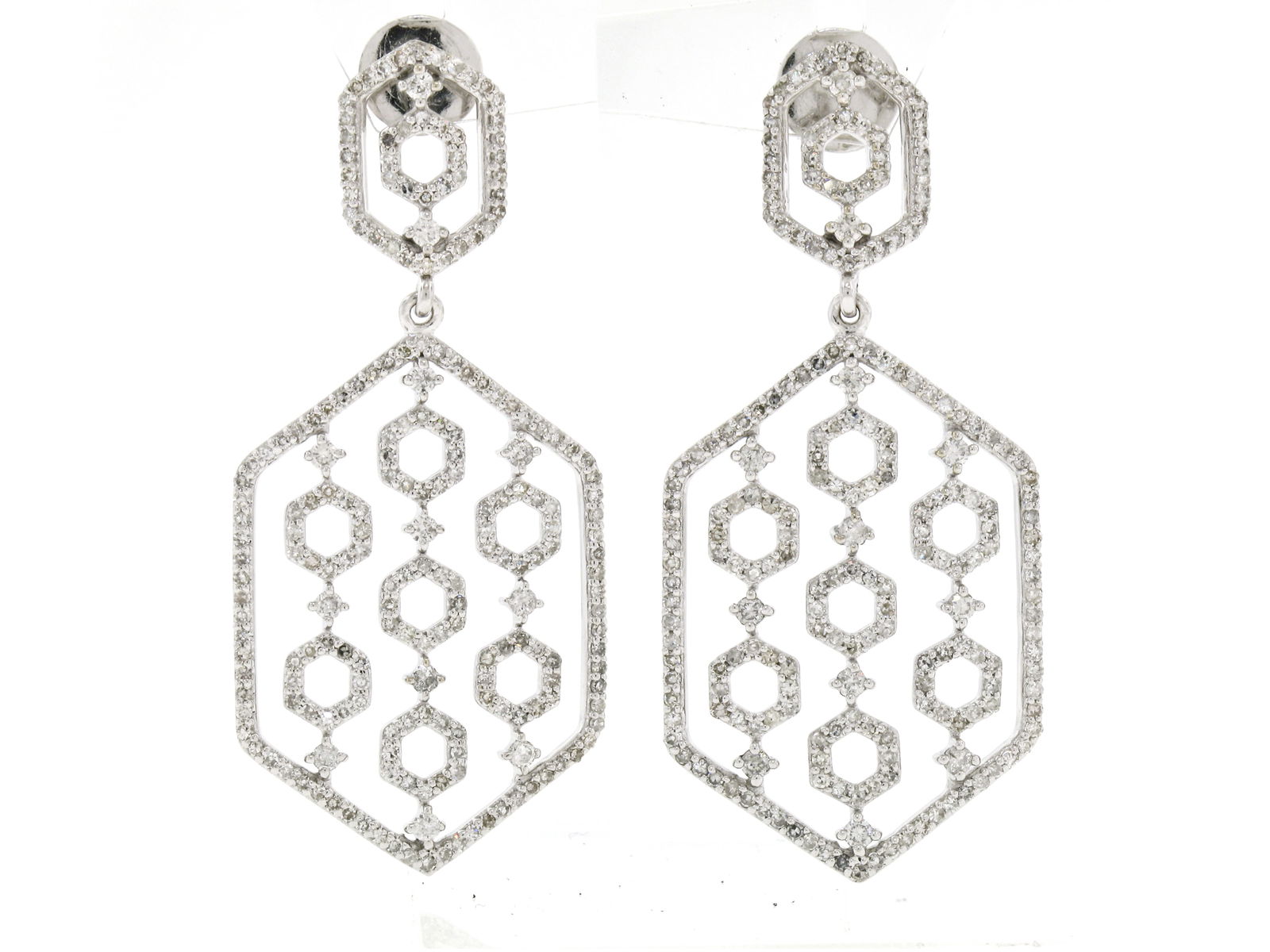 14K White Gold 2.18ct Diamond Geometric Drop Dangle Earrings (1 of 6)