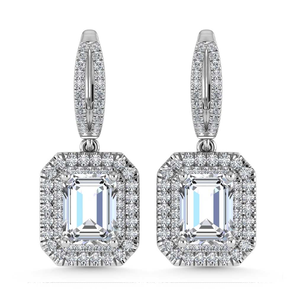 14K White Gold Lab Grown Diamond 5 Ct.Tw. Emerald Shape Fashion Earring (Emeald Center 4 ct ) (1 of 3)