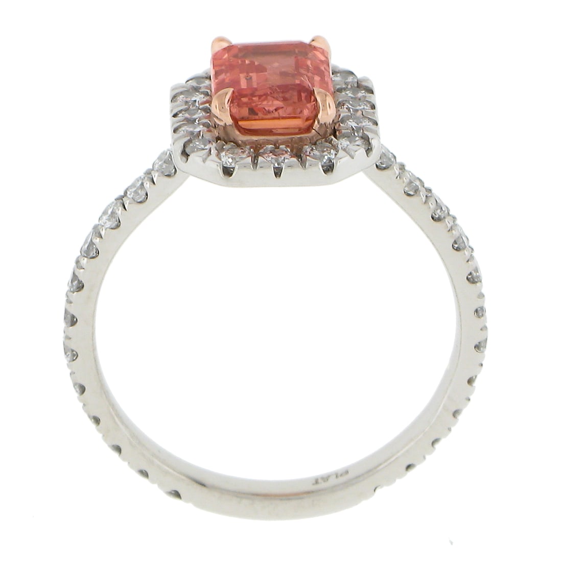 GIA Certified 2.27ct Orange Sapphire Diamond Ring in Platinum & 14K Rose Gold: GIA Certified 2.27ct Orange Sapphire Diamond Ring in Platinum & 14K Rose Gold This exquisite low profile ring features a stunning 2.27 carat GIA certified orange sapphire, elegantly set in a combinati