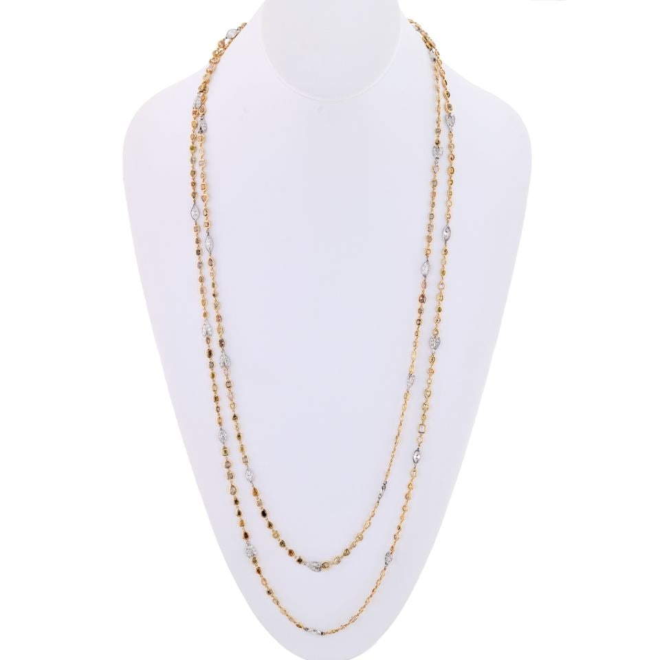 Platinum 18K Yellow Gold 41ct Fancy Color White Diamonds Necklace 60in: Platinum 18K Yellow Gold 41ct Fancy Color White Diamonds Necklace 60in This exquisite necklace features a stunning combination of 41 carats of fancy colored and white diamonds, crafted in a luxurious