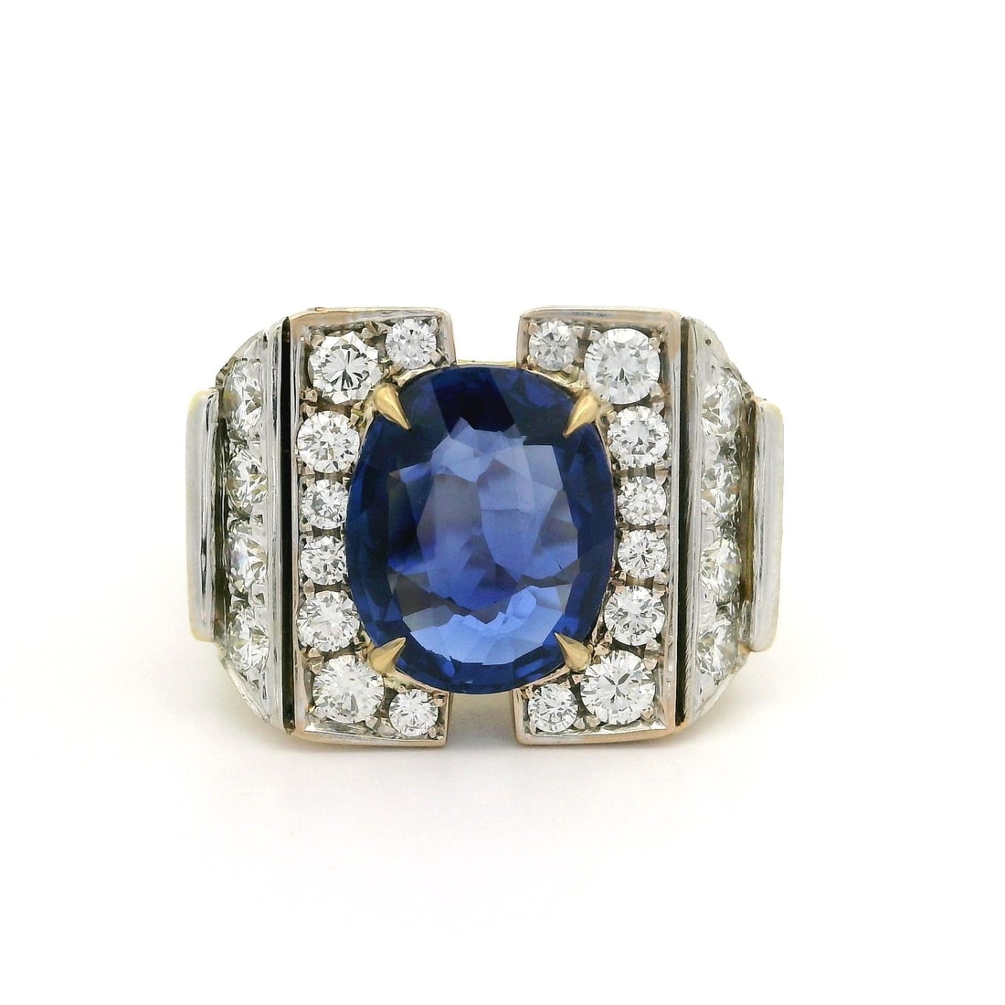 Vintage Cartier 4.64ctw No Heat Oval Sapphire Diamond Ring with Box: Vintage Cartier 4.64ctw No Heat Oval Sapphire Diamond Ring with Box This exquisite Vintage Cartier ring features a stunning 3.89ct natural royal blue oval sapphire, certified by AGL as no heat treatme
