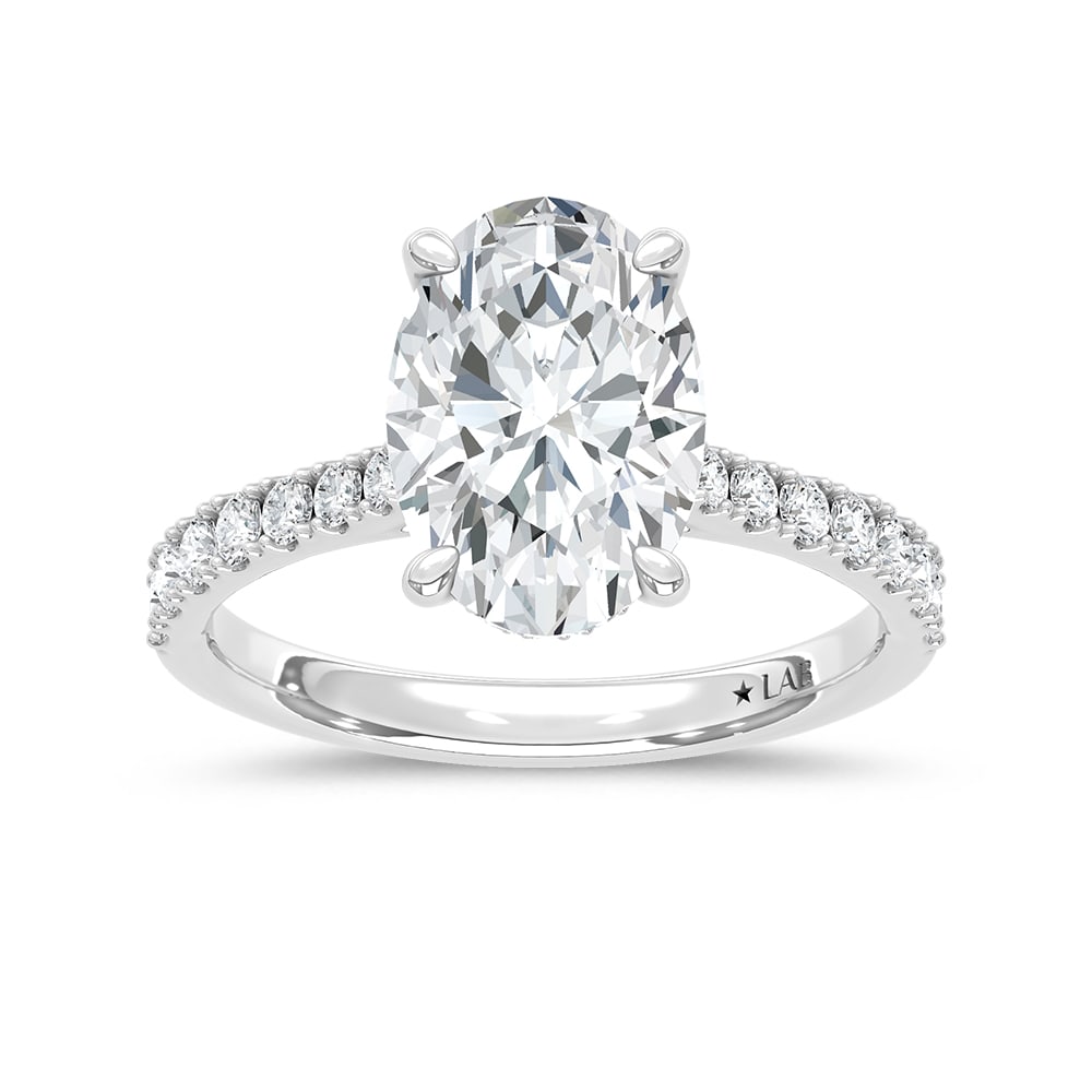 14K White Gold Lab Grown Diamond 3 3/8 Ct.Tw. Oval Shape Hidden Halo Engagement Ring: 14K White Gold Lab Grown Diamond 3 3/8 Ct.Tw. Oval Shape Hidden Halo Engagement Ring Discover subtle brilliance and modern elegance with our Hidden Halo Diamond Engagement Ring. This elegant engagemen