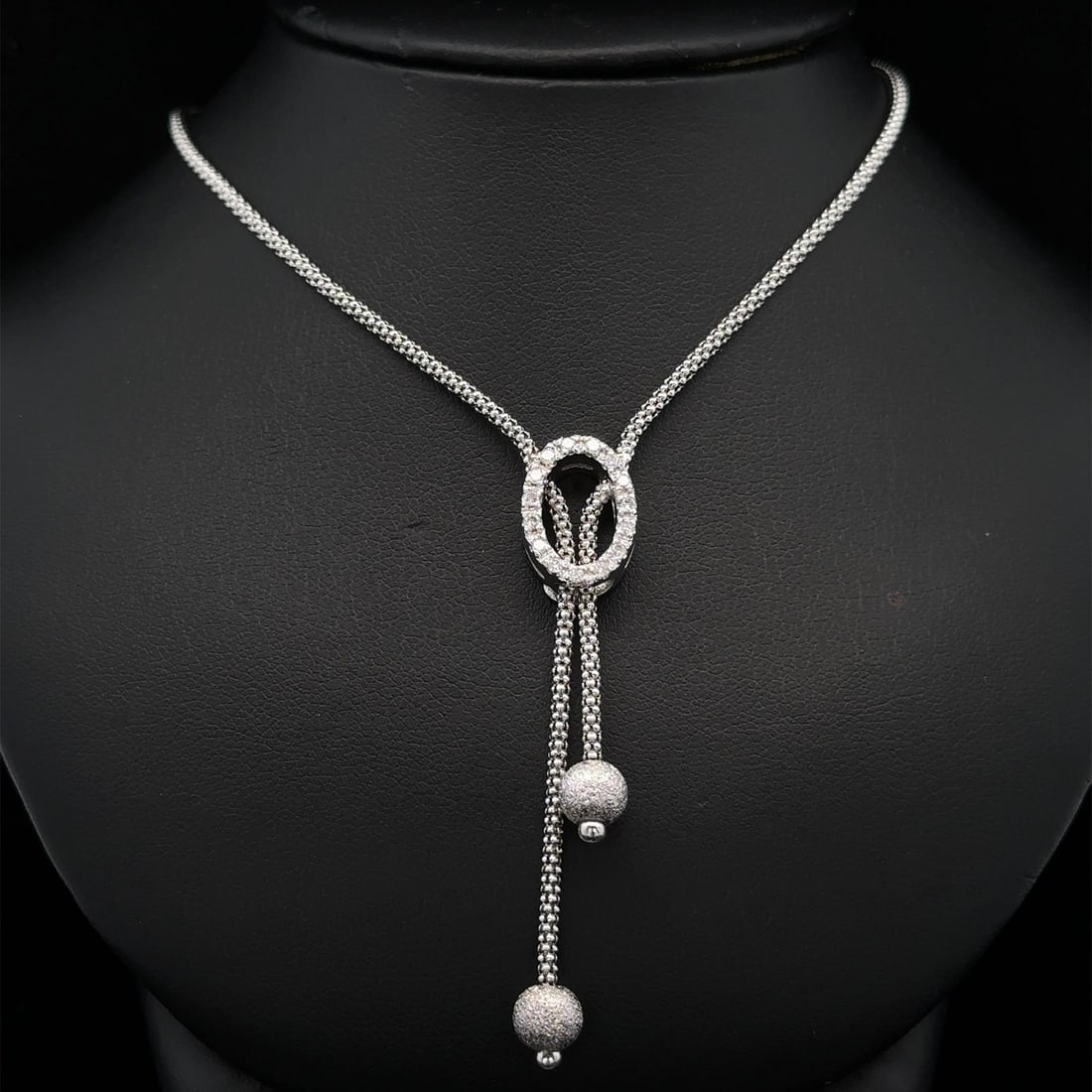14k White Gold 0.23ctw Diamond Lariat Popcorn Link Necklace (1 of 4)