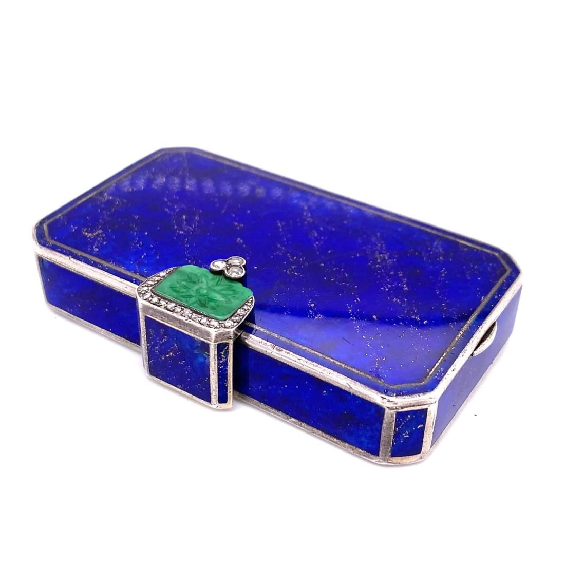 Elegant Silver Makeup Box with Jade Diamond Lapis Lazuli (1 of 6)