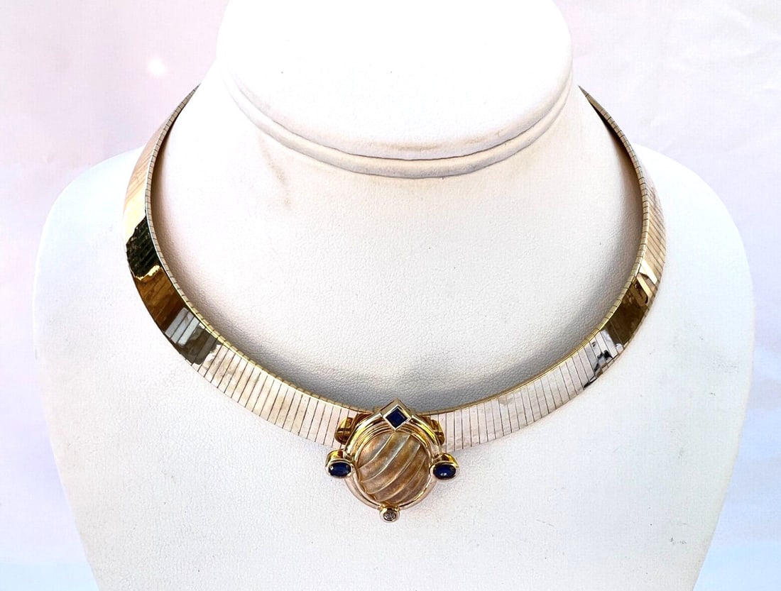 Italian 14K Gold Sapphire Diamond Collar Pendant Necklace (1 of 12)