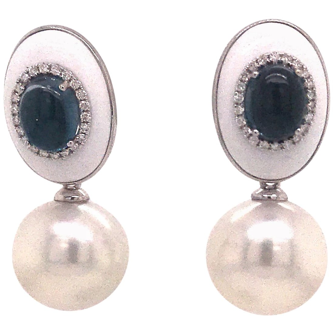 Harbor Diamonds 18K White Gold Pearl Topaz Diamond Drop Earrings (1 of 5)