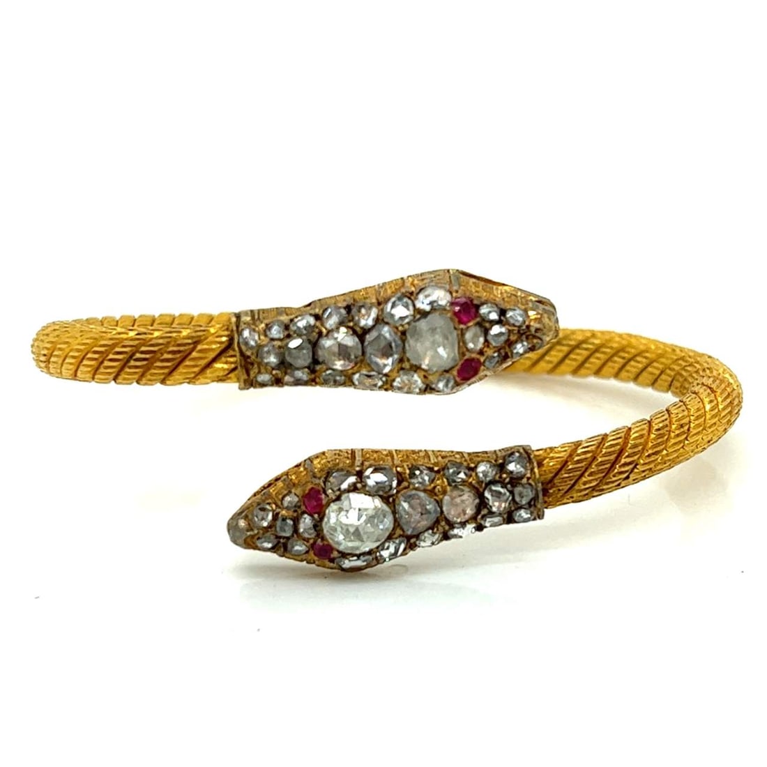 Antique 23K Yellow Gold Snake Bangle with 48 Diamonds (1 of 2)