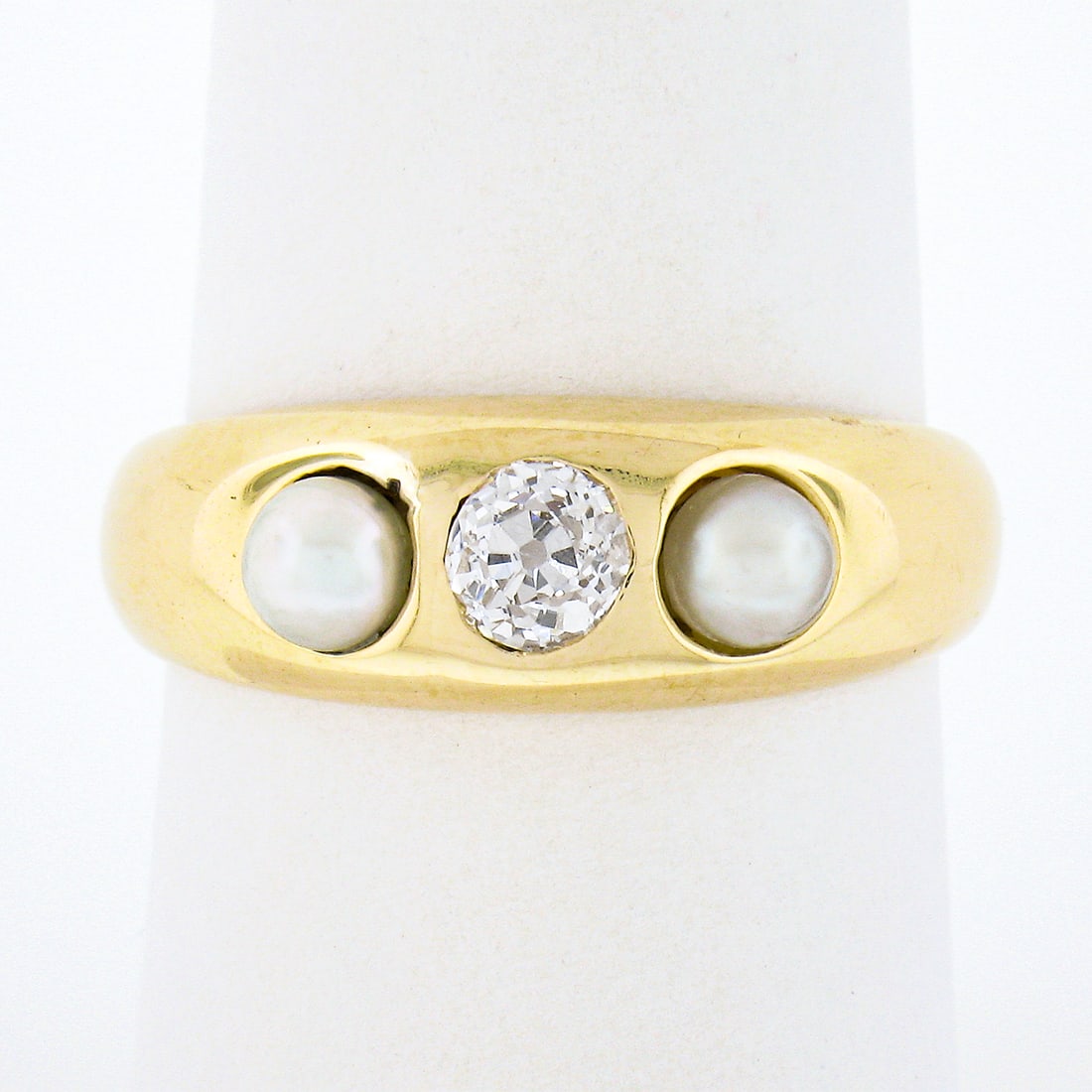 Antique 14k Yellow Gold Diamond Pearl Band Ring 0.28ctw (1 of 9)